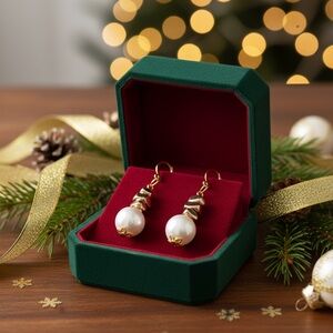 Gold and Pearl Dangle Earrings